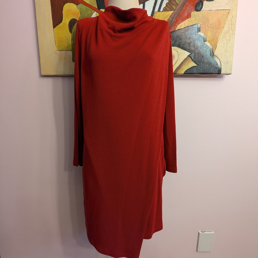 Cos Cherry Red Sweater Dress - Cowl Neck, Asymmetrical - Size Medium